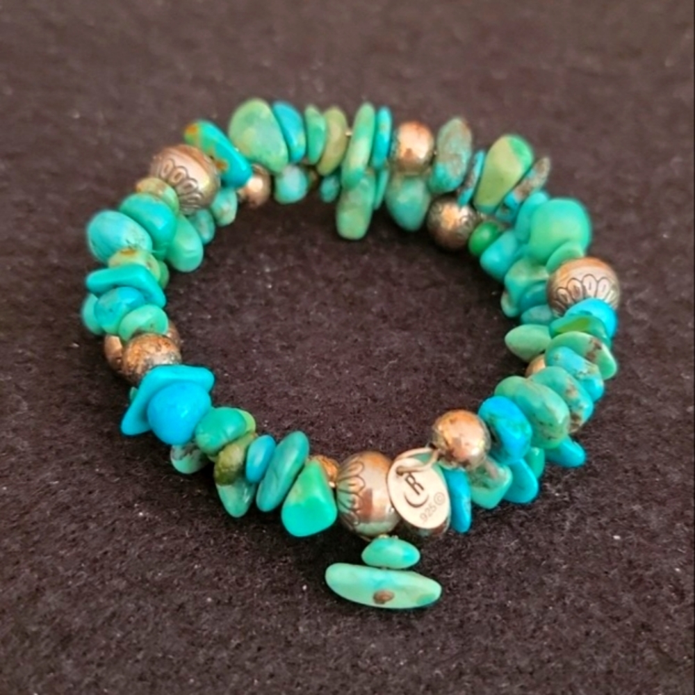 CAROLYN POLLACK Relios 925 STERLING turquoise wire wrap bracelet vintage signed